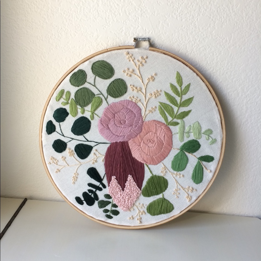 hand embroidered floral wall art